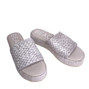BEACH by Matisse Cairo Platform Sandal Gray Raffia Slip Espadrille Women's 10M